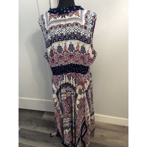 Bila BoHo Maxi Asymmetrical Paisley Smocked Plus XXL Hippie Multicolor Dress - Picture 7 of 8